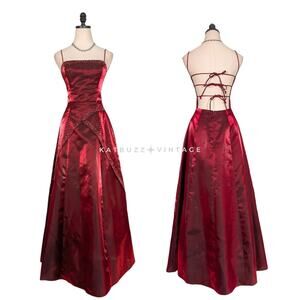 Morgan Co Prom Dress Maxi Gown 6 Red Vintage 90s Y2K Goth Bead Glam Princess